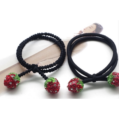 Girls Fashion Lovely Rhinestone Strawberry Fruit Hair Tie Elastic Hair Band